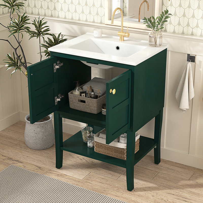 Meuble-lavabo 24 po avec lavabo supérieur, meuble-lavabo moderne avec 2 portes et meuble-lavabo simple