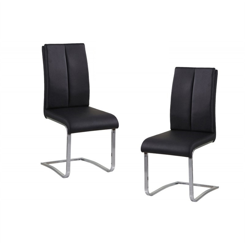 Black Faux Leather Upholstered Dining Chair Set Of 2(Only Dining Chairs), Black