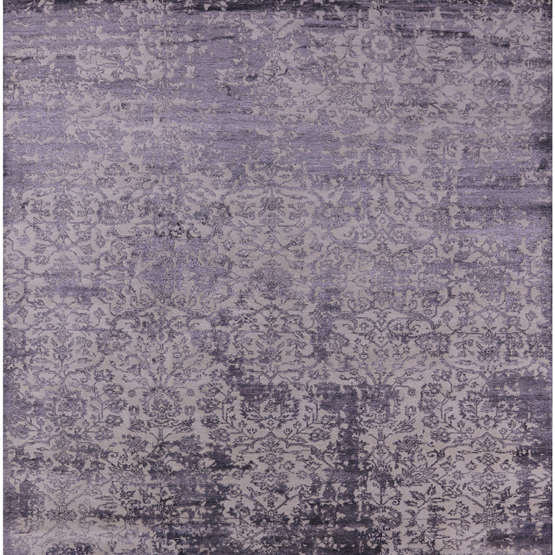 Tapis mauve / gris à motif floral Sharice, Carré 4 pi