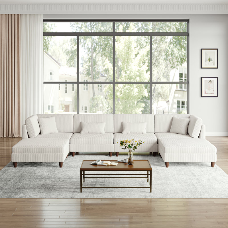 Seemab Reversible Standard Corner Sofa, 91.9cm H x 407.9cm W x 199.9cm" D, Beige