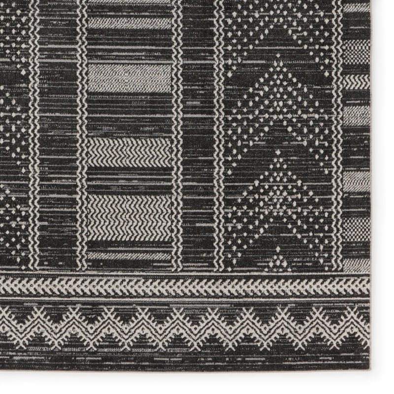 Phoebe Machine Washable Kimmons Chevron Area Rug in Black/Light Gray, Runner 2' x 6'