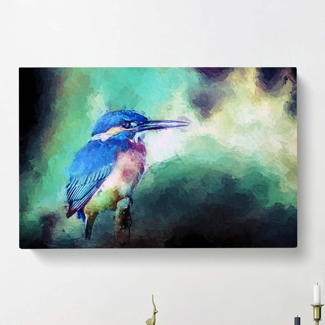 The Kingfisher Bird Looking West In Abstract - Wrapped Canvas