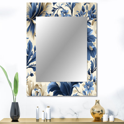 Avynlee bleu victorien Ikat Floral Harmony - miroir mural floral, miroir décoratif de chalet, impression d'art en métal