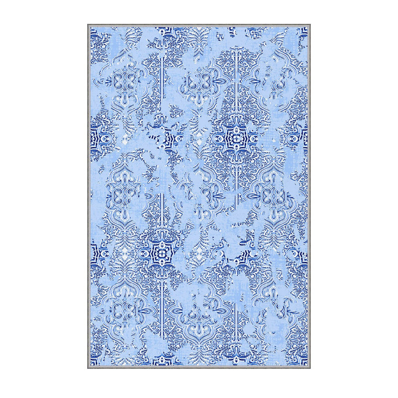 Tapis bleu en polyester tissé à la machine Summerall, Rectangle 3 pi 3 po x 6 pi 7 po