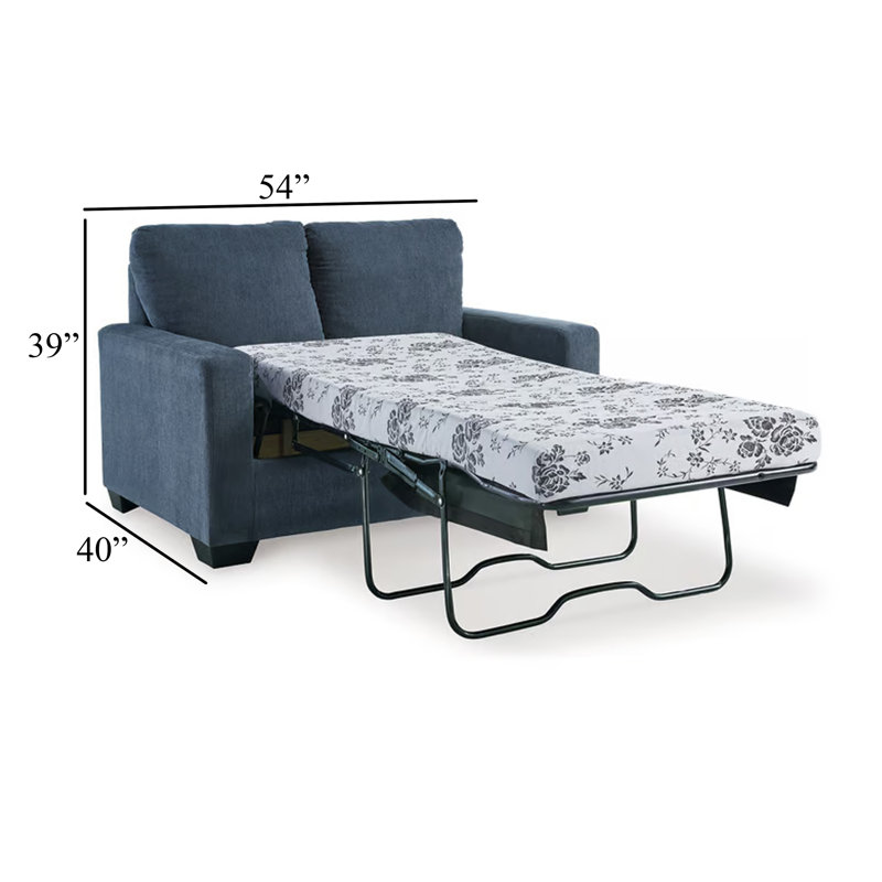Clorene Upholstered Sleeper Sofa, Navy Blue, 39" H x 54" W x 40" D
