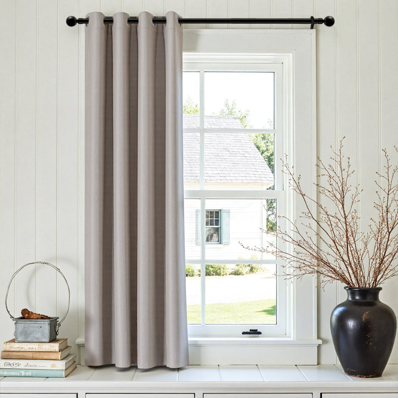 Grommet Room Darkening Linen Textured Curtain, Taupe, 50" W x 72" L