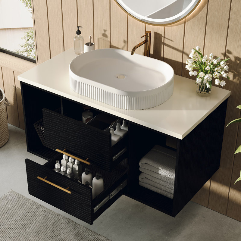 39.4" Mordern Wall-Mounted Bathroom Vanity with Oval Ceramic Sink, Soft-Close Drawers & Adjustable Storage for Bathrooms