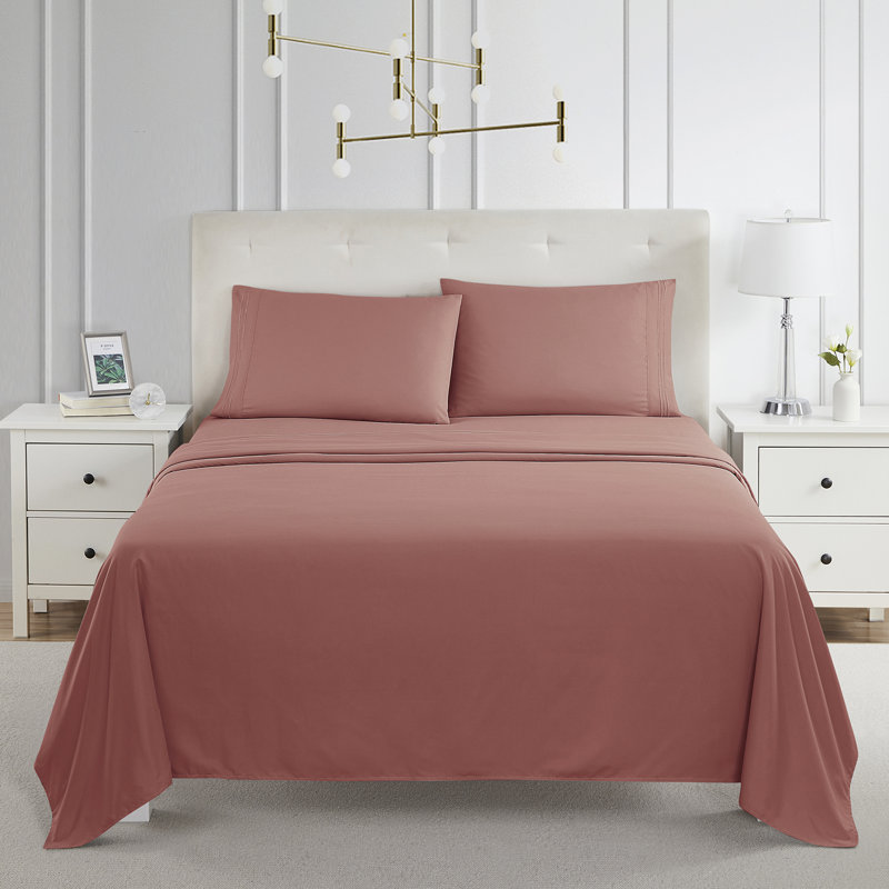  Ensemble de draps double brossé de luxe pour hôtel avec draps et taies d'oreiller très doux, Pink Clay, Grand