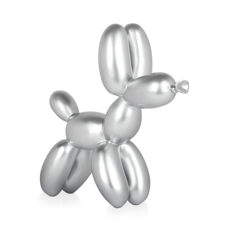Dog Balloon Large Resin Statue, 27cm H x 26cm W x 9.5cm D, Silver