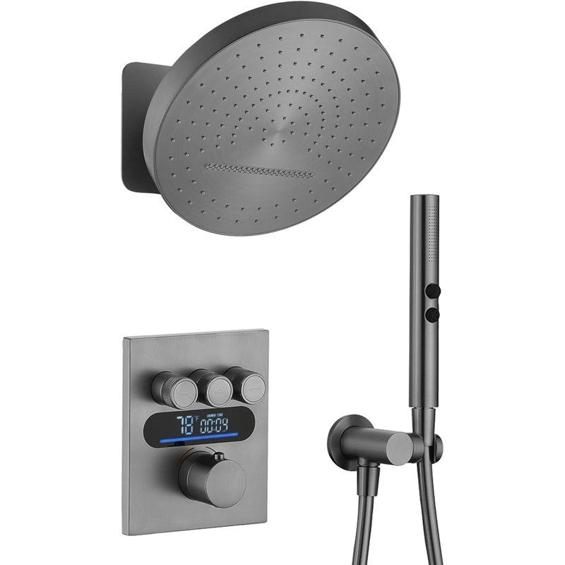 Lefton Shower System In Fahrenheit Display (battery-free), 13” Overhead Round Rainfall Shower Head With All-in-one Handheld Spray Showerhead, 4-in-1 Control System, Sswm2501