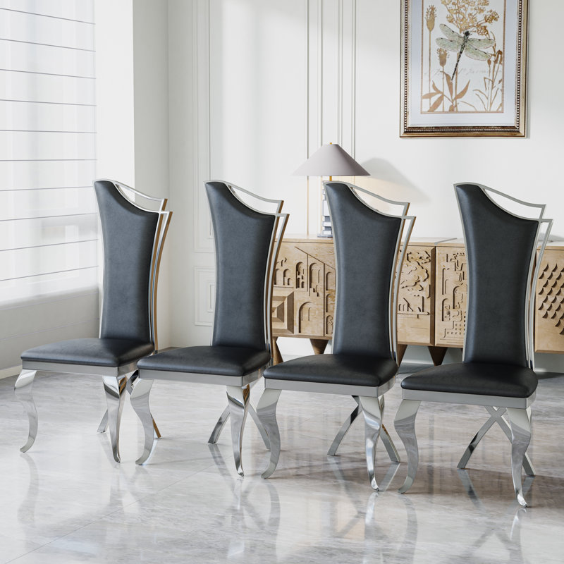 Chaise d'appoint à dossier solide, 4, Argent, Noir