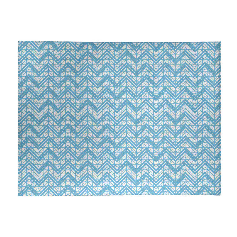 Tapis bleu/blanc à chevron à main, Rectangle 9 pi x 12 pi