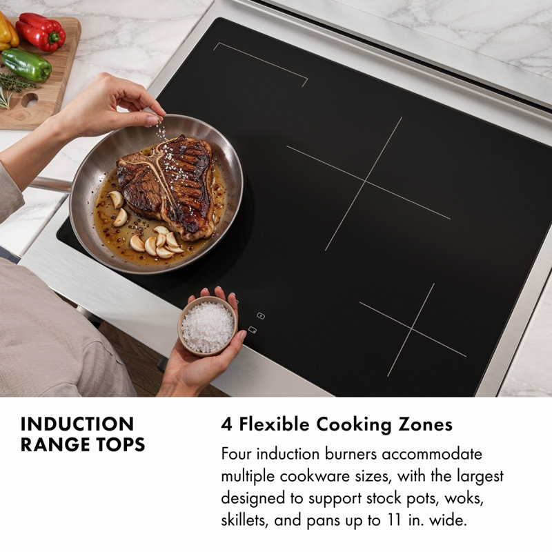 ZLINE Autograph 30 in. Paramount Induction Rangetop w/ 4 Elements in Satin Steel and Black Accents, Polished Gold
