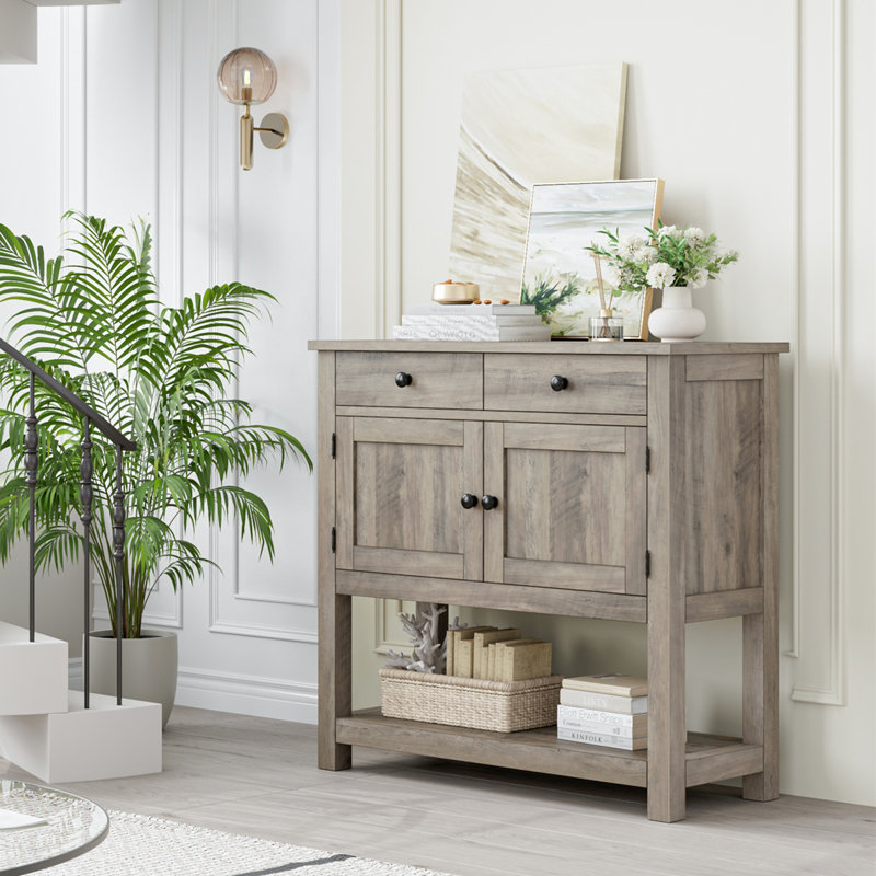 Console 35,4 "avec tiroirs et armoire Latiasha, Gris délavé