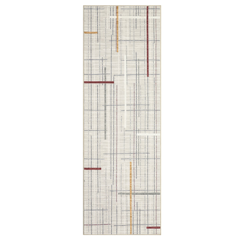 Modern Machine Washable Rug for Living Room Abstract Geometric Non Slip Ultra Thin Throw Rug Foldable Soft Stain Resistant Striped Accent Rug for Bedroom