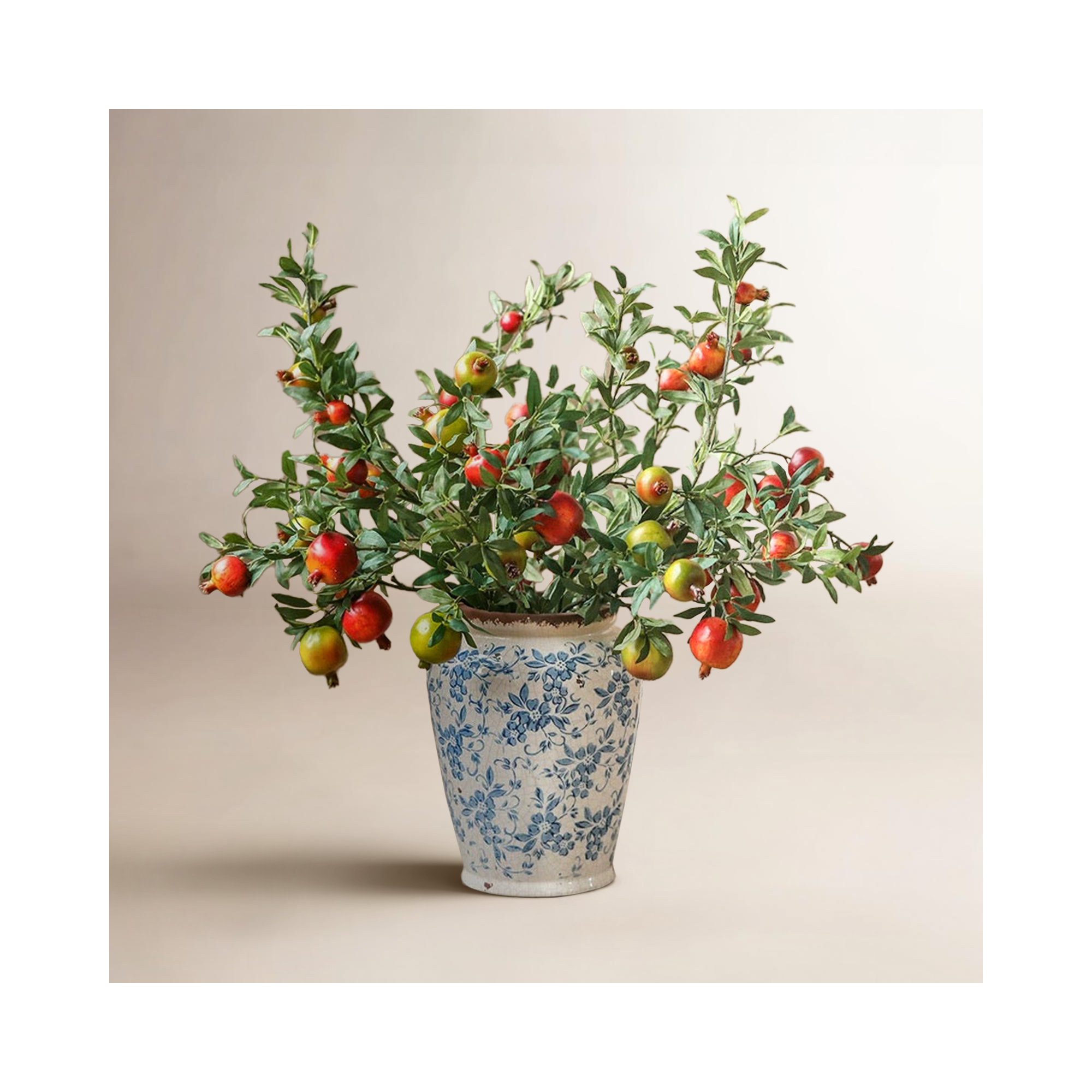 Big Fruit Faux Pomegranate Stem 32" Tall, Green