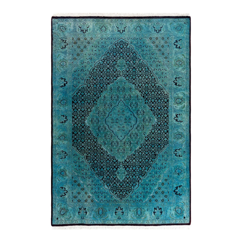 Overyed One-of-a-Kind Rectangle 4'2" X 6'2" New Age Wool Area Rug Blue/Black/Mint