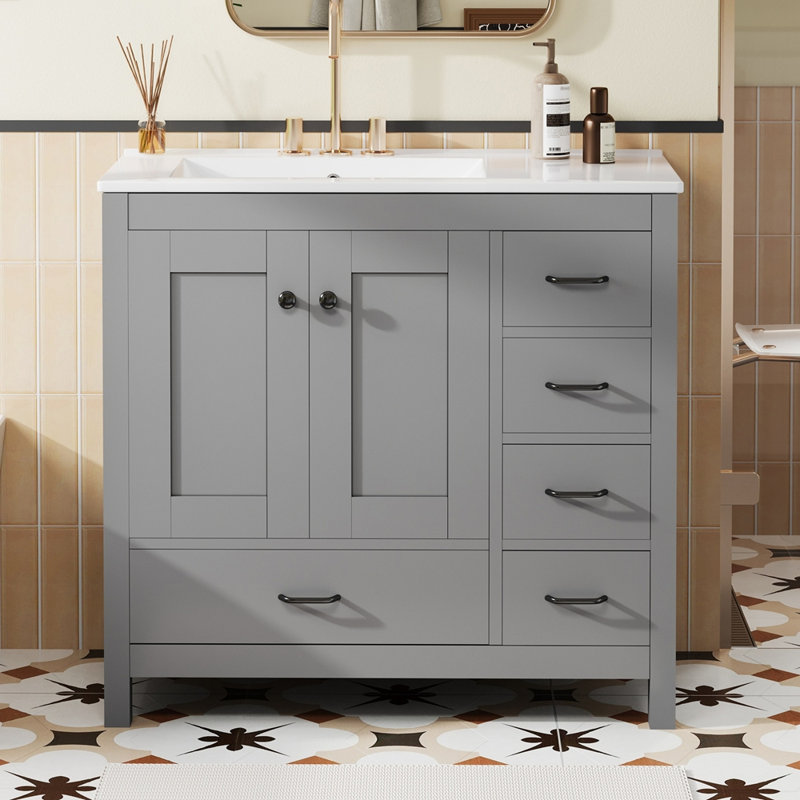 Meuble-lavabo 36 po avec lavabo en céramique, Gris