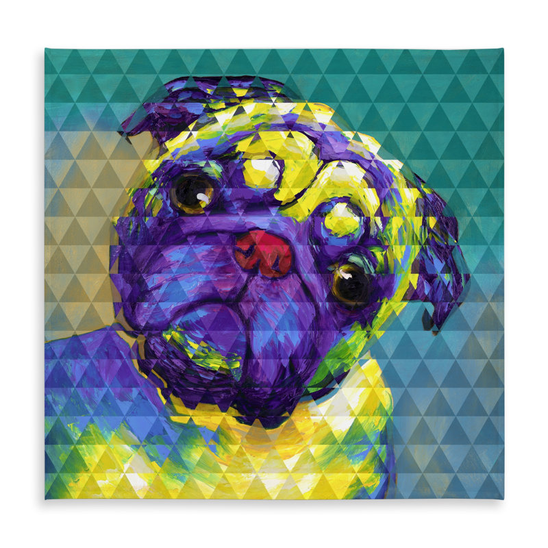 Geometric Curious Pug Yellow Tablecloth for Home Decor | Indoor Outdoor
