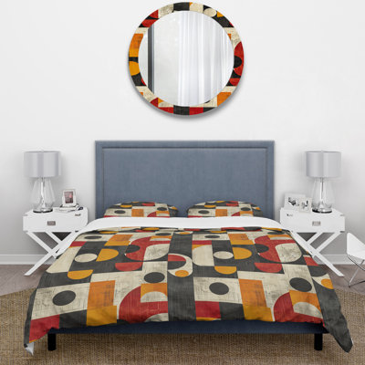 Ensemble de housse de couette rouge et jaune Midcentury Geometric Shapes II - Midcentury Colours