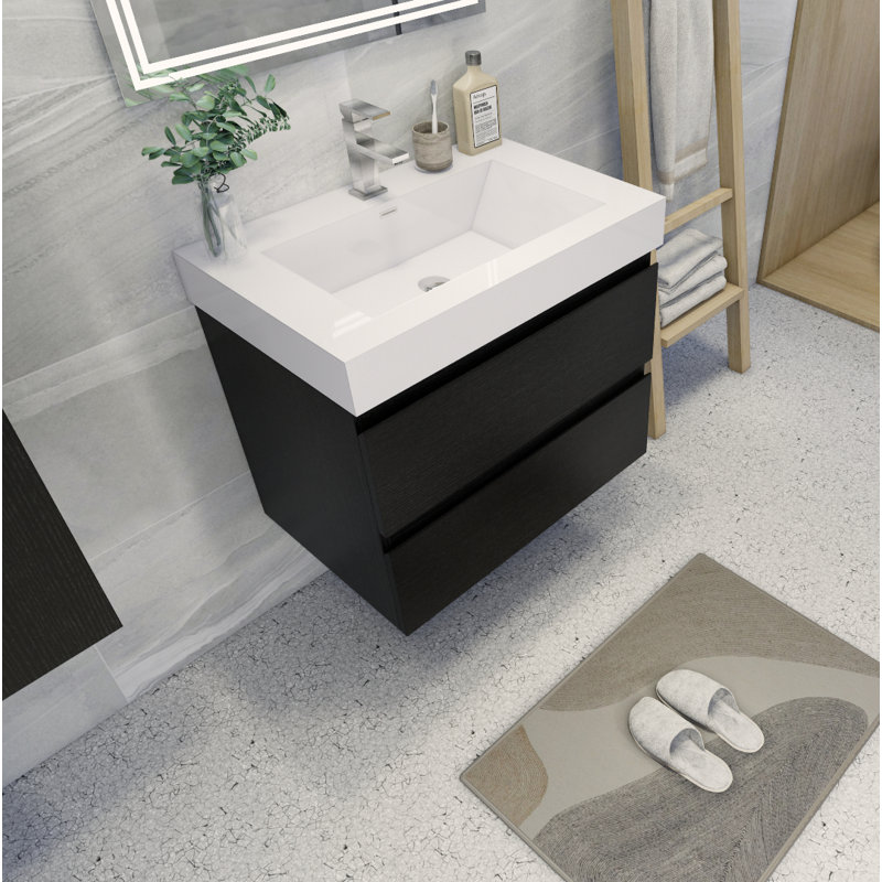Arieyanna Single Bathroom Vanity with Wood, Acrylic Top, Rich Black