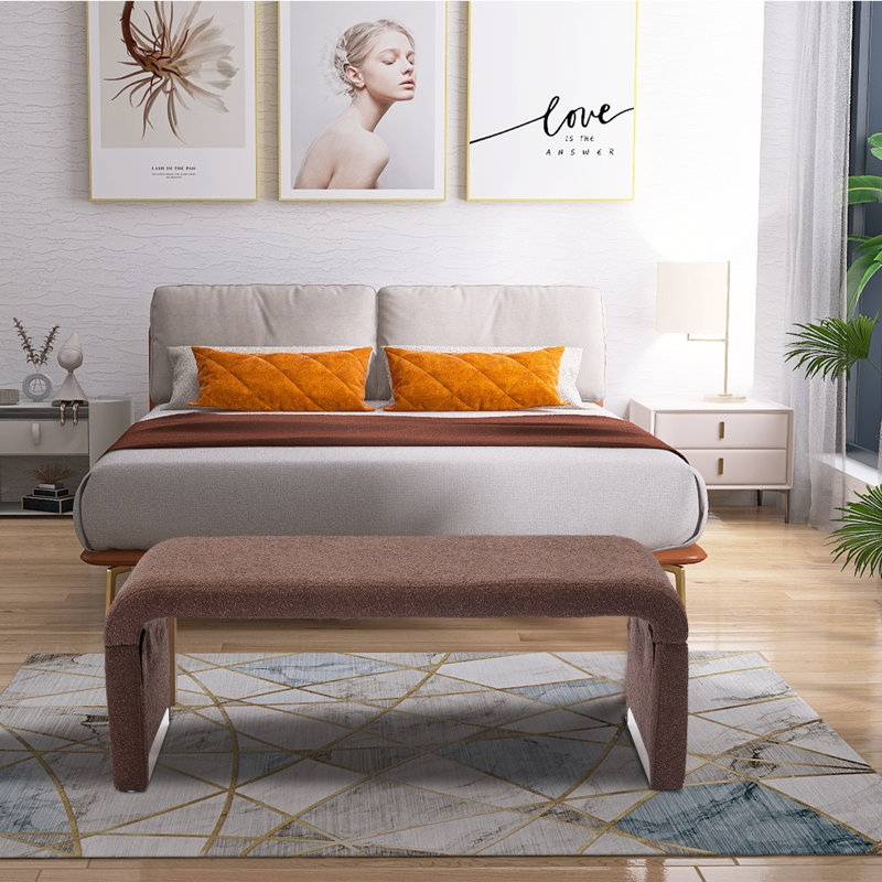 43.3'' Ottoman Bench with Boucle Fabric, Brown