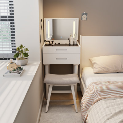 Solid Wood Small Vanity Stool with Saddle Cushion, High-Rebound Sponge Seat, Easy Assembly Makeup Chair by Winston Porter