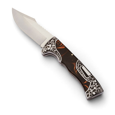 Folding Pocket Knife for Men and Women - 9” Engraved Lockback Folding Knife with 4” 440C Stainless Steel Blade and Sheath for EDC, Camping, or Hunting