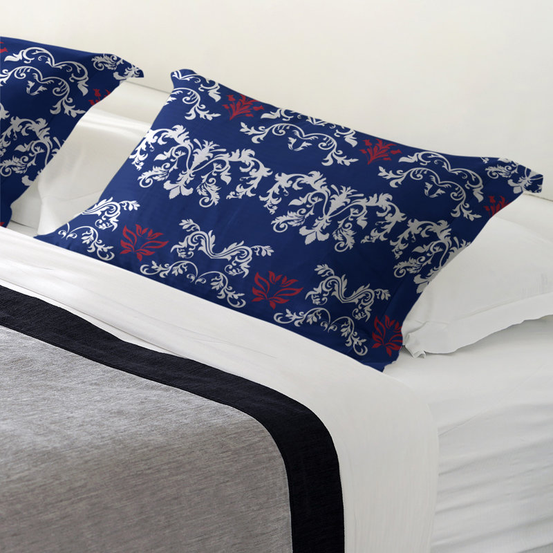 Football Baroque Pattern Pillow Sham, Blue/White/Red, Microfiber, King