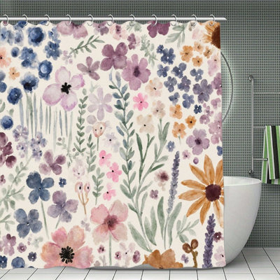 Watercolor Floral Mix Shower Curtains, 71 X 71