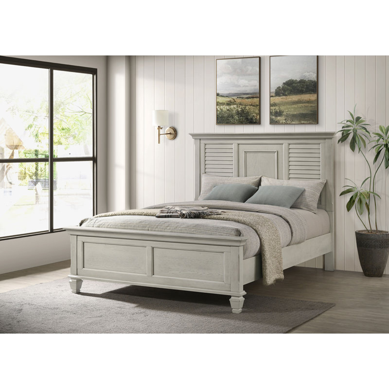 Ranbir Wood Queen Panel Bed Distressed White, Queen, Antique White
