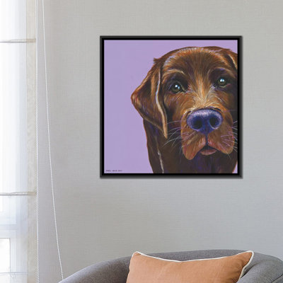 «Brown Labrador On Lilac, Square» par Kirstin Wood, impression sur toile
