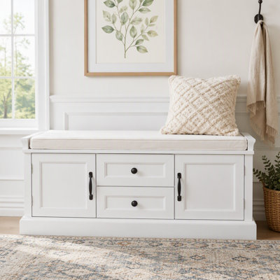 Storage Bench with Drawers, Cabinets and Velvet Cushion