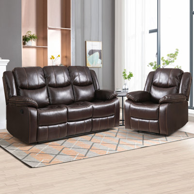 Kamarli 2 Piece Leather Manual Reclining Living Room Set with Pillow Top Armrest