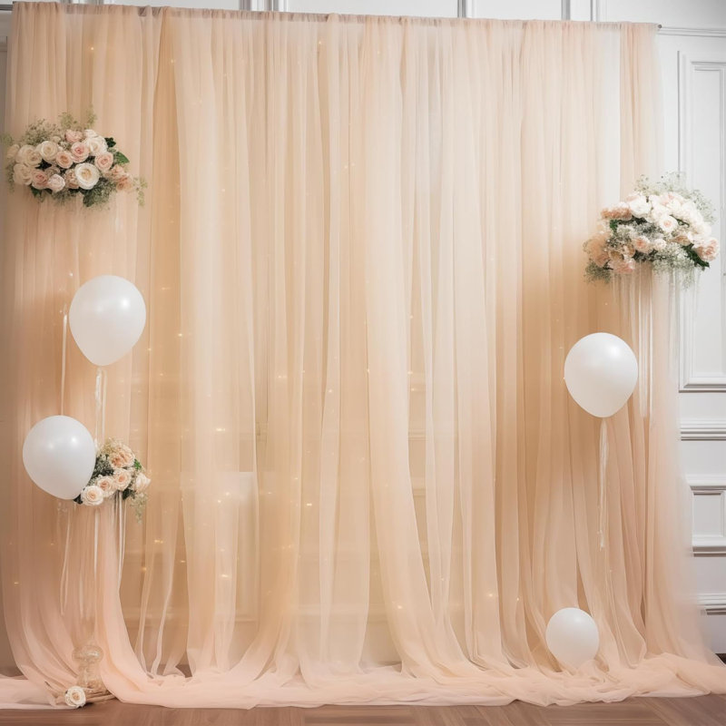 Wrinkle Free Chiffon Backdrop Curtains, 2 Panels Sheer Drapes For Backdrop, Wedding Tulle Curtains, 4.9x 9.8ft Sheer Curtain Drapes For Party Birthday Wall Decoration