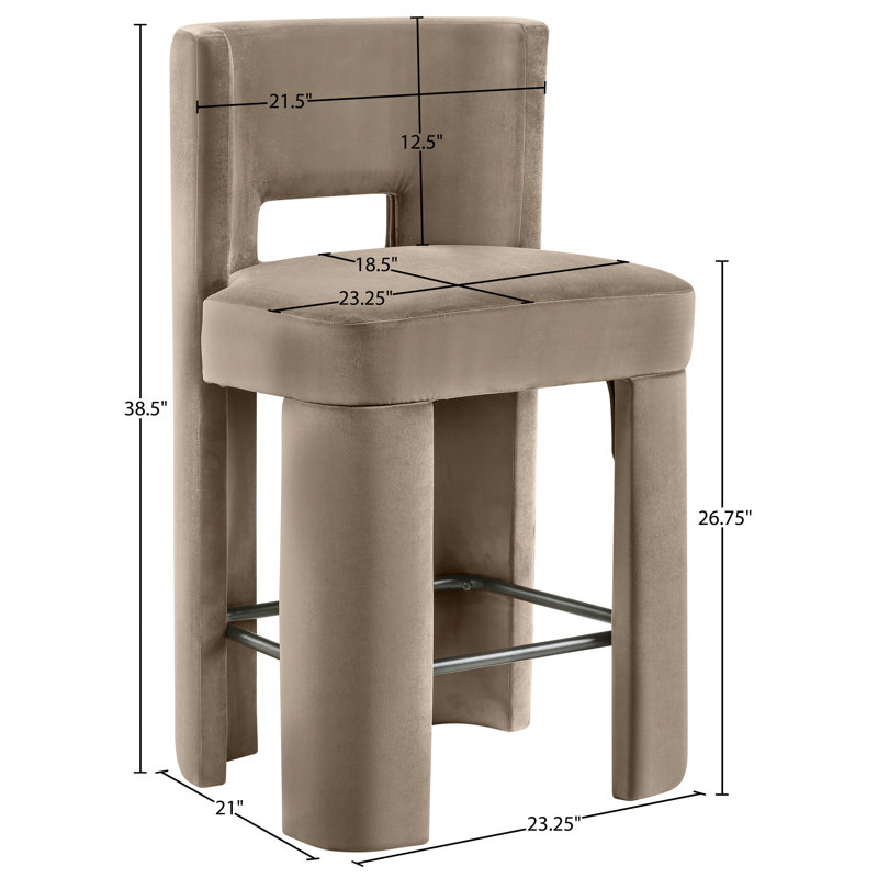 Tabouret de comptoir Zuno, Velours taupe