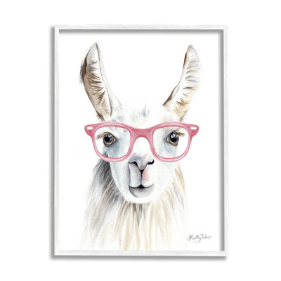 Lama portant des lunettes roses, ensemble d'art texturé et giclée par Kelley Talent