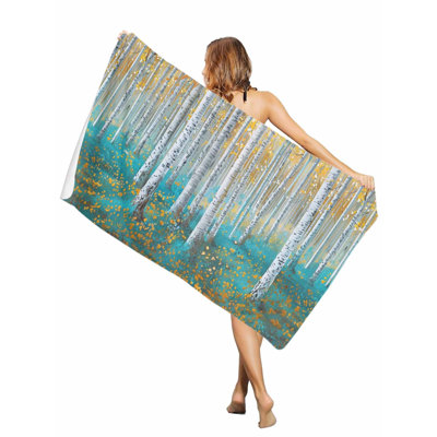 Birch Tree Forest Retro Oil Painting Art Beach Towel Oversized Pool Towels,Quick Dry Absorbent Large Beach Blanket Soft Sand Free Bath Towel , 30 x 60 inAnd a canvas bag with the same printed beach towel will be given as a gift
