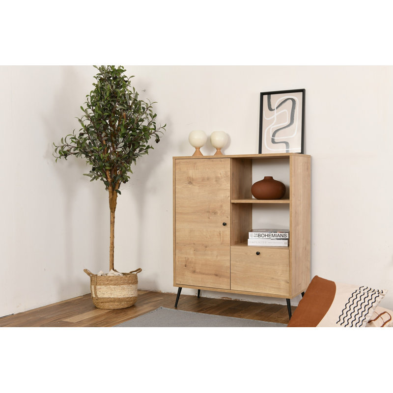 Armoire polyvalente moderne avec portes à fermeture douce, finition chêne, 35,4 x 41,3 x 16,1 pouces | 100% aggloméré et panneau de fibres à densité moyenne enduit de mélamine, pieds en métal | Solution de rangement polyvalente pour la maison et le bureau, conception murale