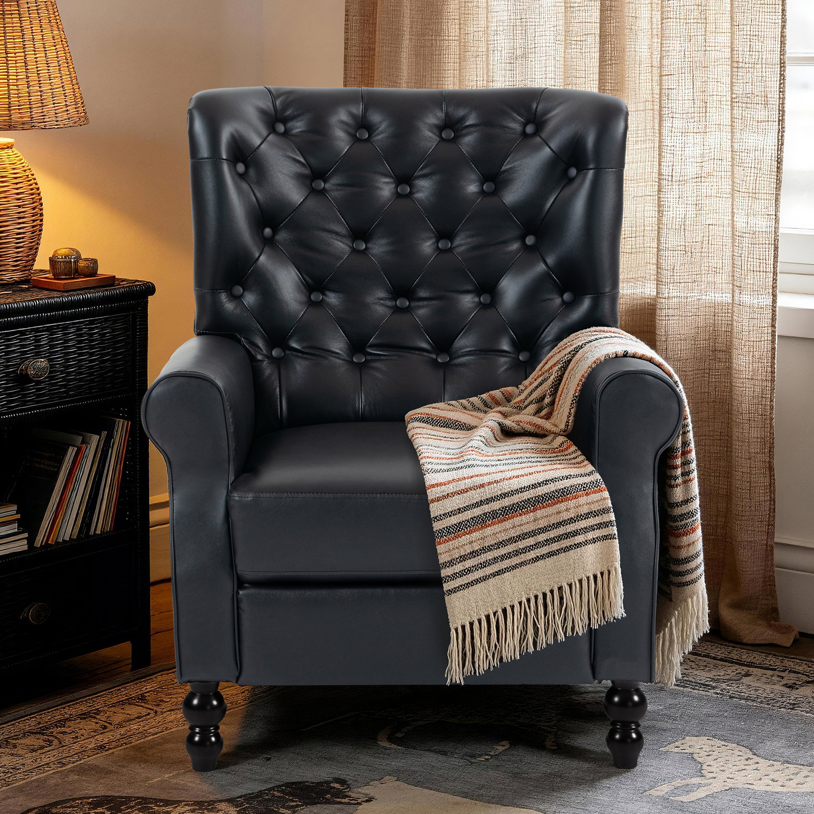 Amara 33" Genuine Leather Manual Recliner, Black