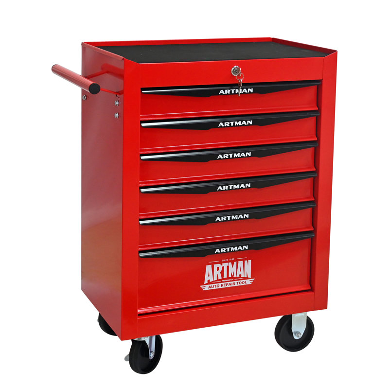 Boîte à outils roulante en métal avec 6 tiroirs, armoire à outils 6 tiroirs 20 pouces rouge