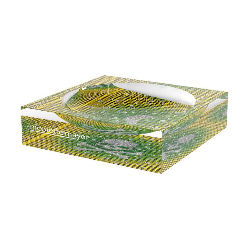 Plat à chat en forme de pied-de-poule en acrylique CrossBones, Vert / jaune