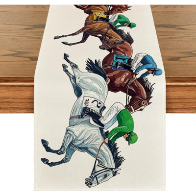 Horse Racing Jockey Kentucky Derby Table Runner – 13x72 Inch Sports Festival Holiday Table Decoration For Kitchen Dining Room Home Party Decor
