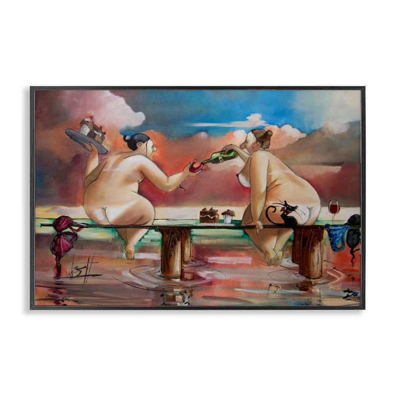 Vin et gâteau sur la jetée, estampe numérique, design par Ronald West, H 12 po x l 18 po, Giclée encadrée noir minuit