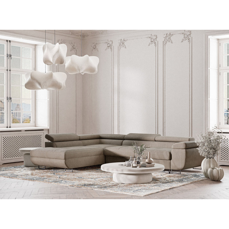 4 Seater Velvet Corner Sofa , Beige, Left Hand Facing