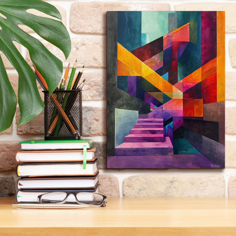 «Colorfull Abstract Stairs» par Momart, art mural sur toile, 40 po x 54 po, H 16 po x l 12 po x P 0,75 po