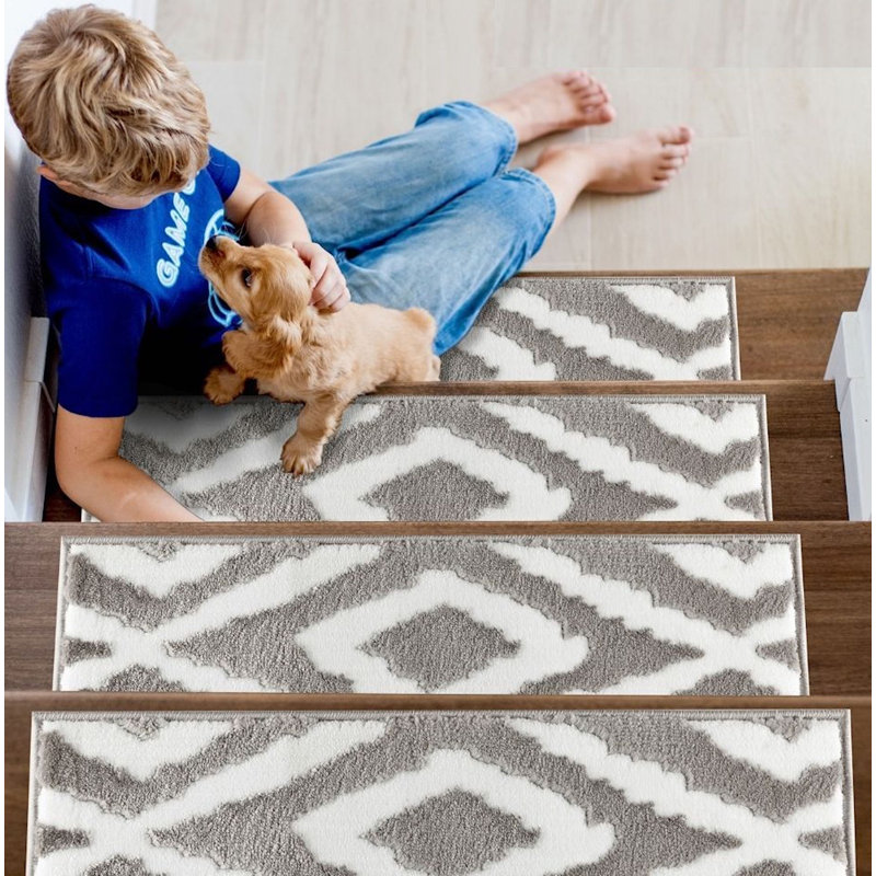 Tapis gris / blanc pour escalier Sofihas, Ensemble de 15