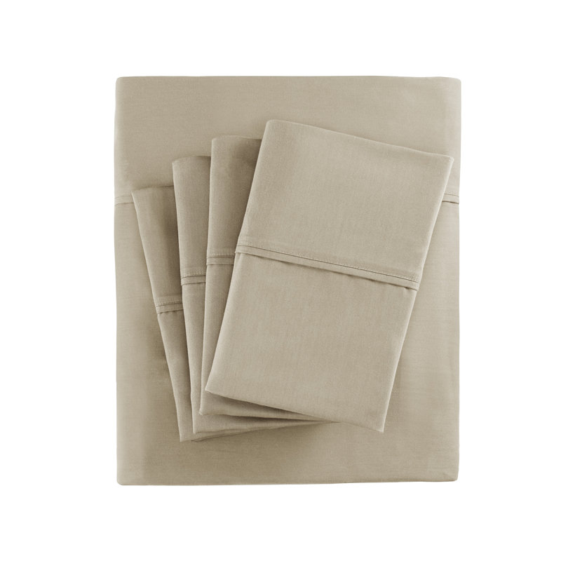 Ensemble de draps en mélange de coton 800 fils, Ensemble de draps pour très grand lit + 1 drap-ho, Kaki