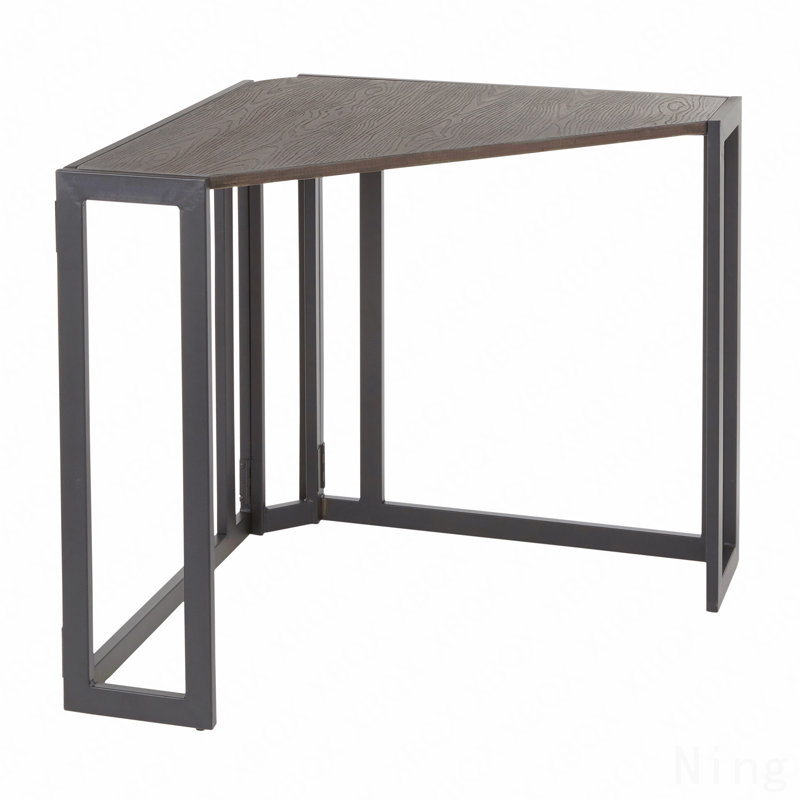 Industrial Corner Desk, Black Metal & Espresso Bamboo