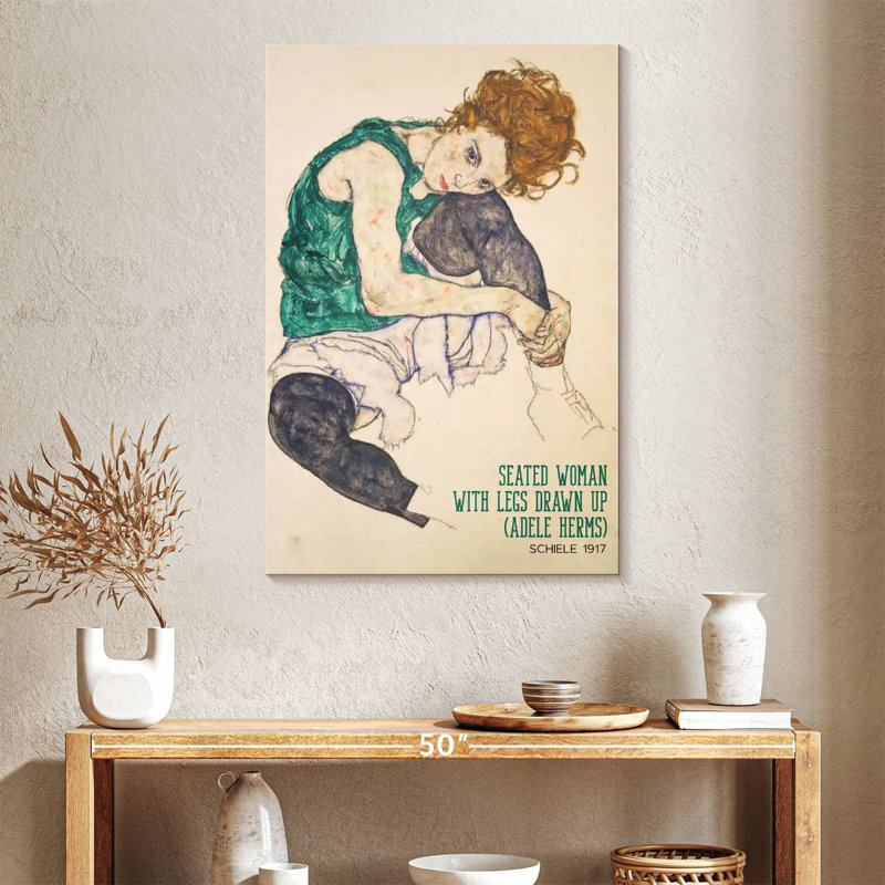 Femme assise, affiche d'exposition Schiele, H 39 po x l 26 po